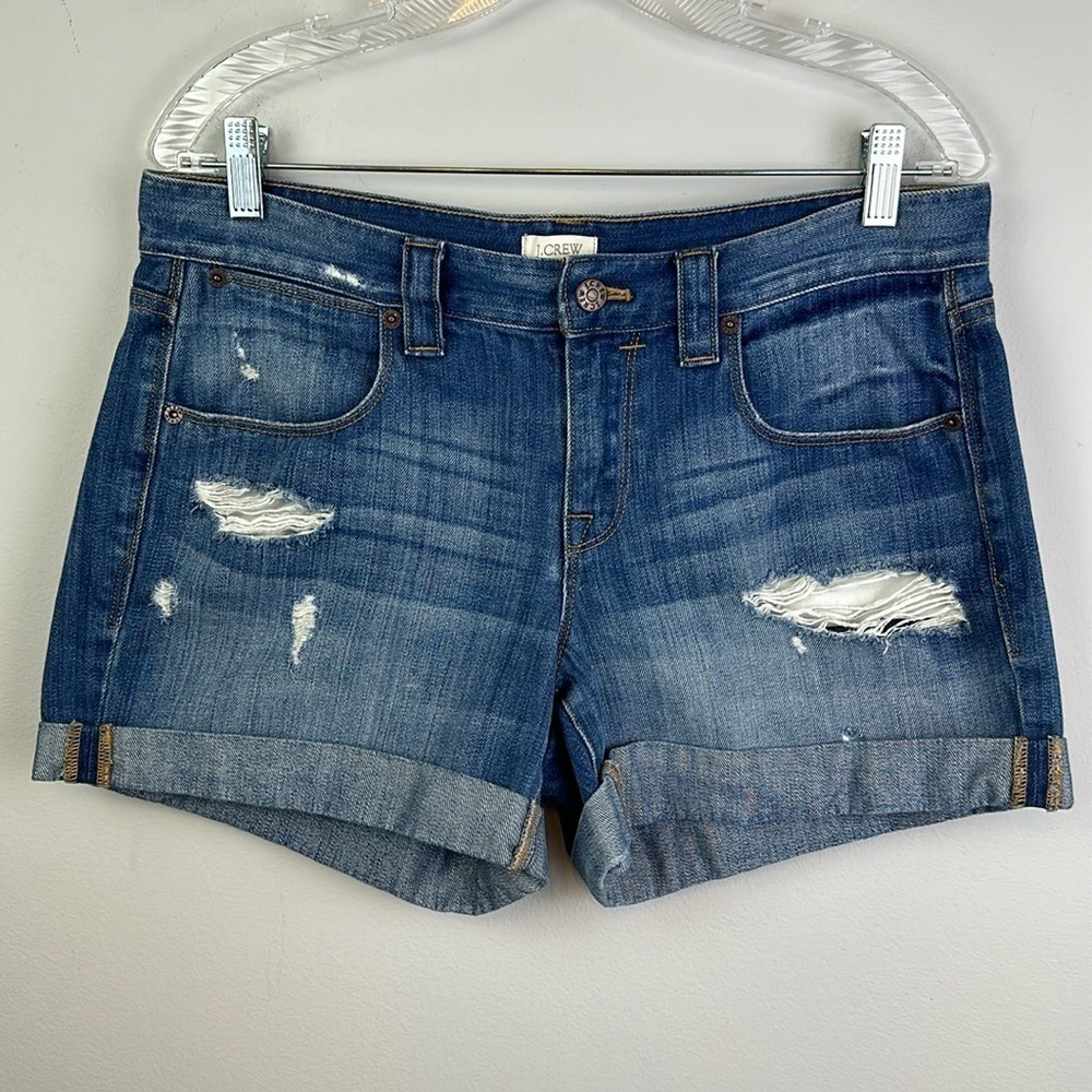 J.Crew Size 28 Mid Rise Jean Short Cuffed Hem Distressed 4” Inseam Cotton Casual